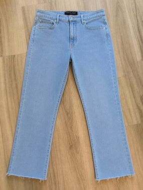 Veronica Beard Pale Blue Straight-Leg Jeans with Raw Hem